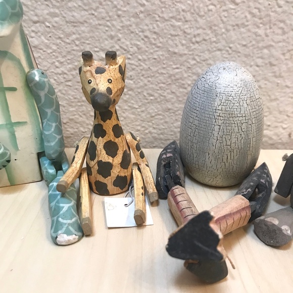 Elephant, Giraffe, Frog & Egg.Handmade Wooden Figurines from Indonesia. Folk Art - Picture 3 of 17